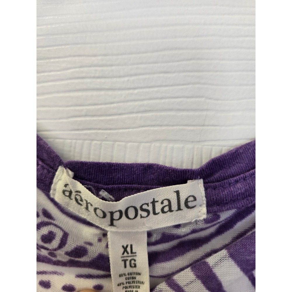 Y2K Aeropostale Womens XL Purple Paisley Print Scoop Neck Burnout Tee Sheer - Picture 2 of 7